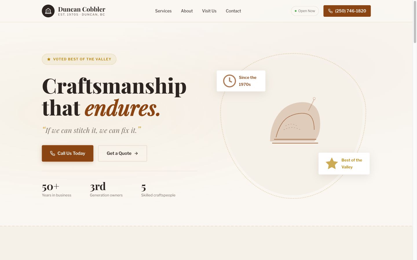 Duncan Cobbler — screenshot of the live site